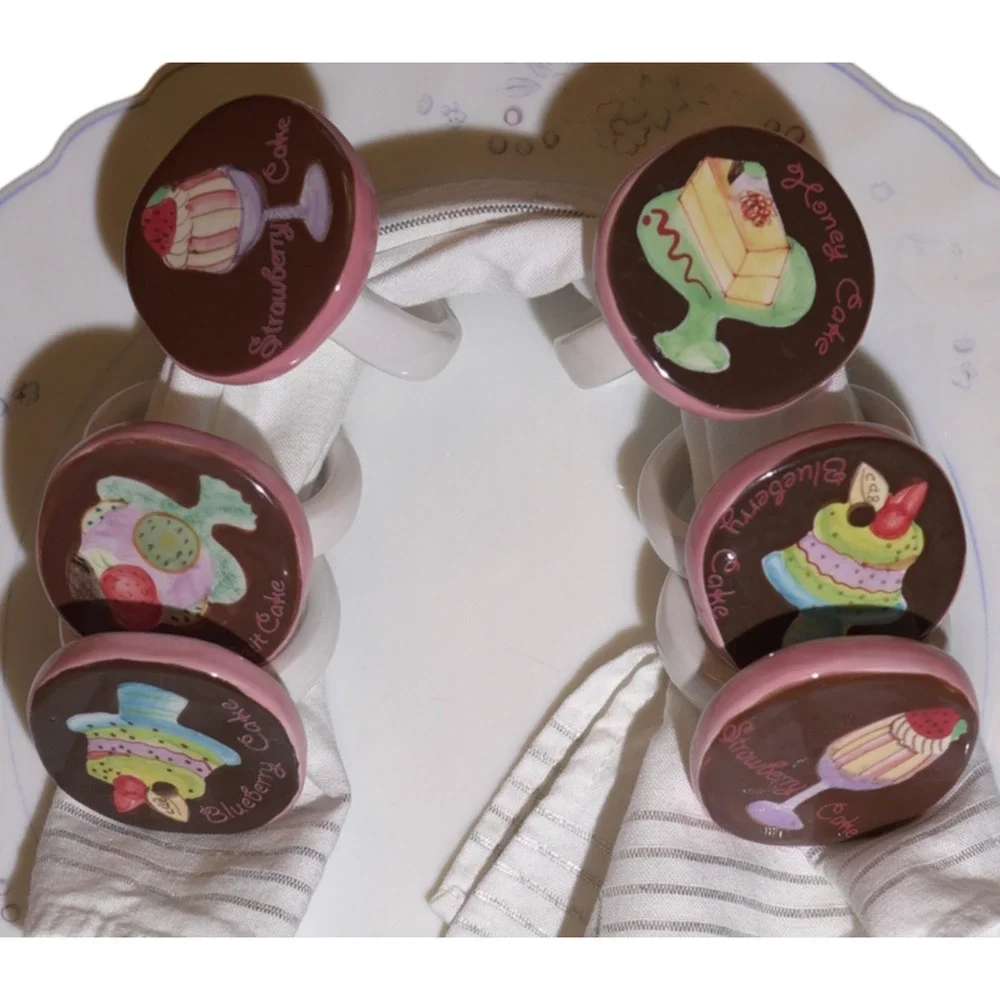 Vintage Pastel Dessert Ceramic Napkin Rings Set of 6